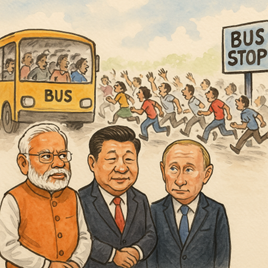 CHINA COURTS. THE U.S. WHISPERS. RUSSIA WAVES. MODI LOOKS LEFT, THEN RIGHT—WHERE’S THAT BUS?
